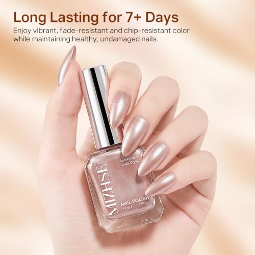 MIZHSE Champagne Rose Gold Pearl Nail Polish - Quick Dry Shimmer 0.54 fl oz