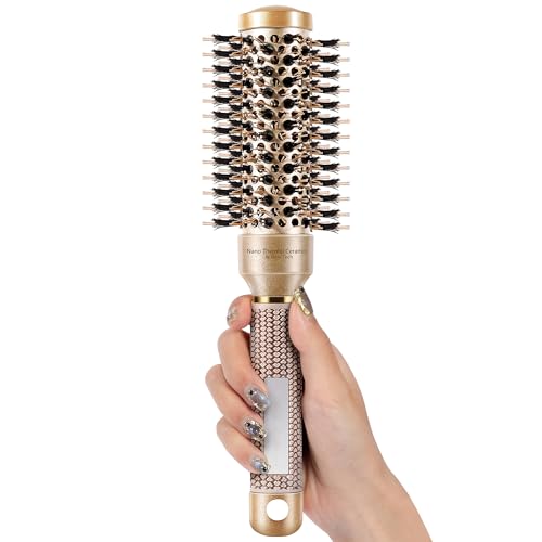 SIMPOR Gold Round Hair Brush 1.3" - Nano Ceramic Ionic Boar Bristles