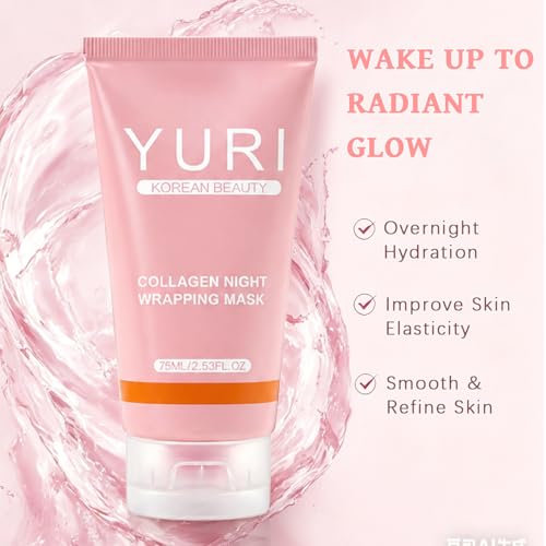 YURI Collagen Overnight Peel Off Mask - Hydrating & Firming, 2.54 Fl Oz