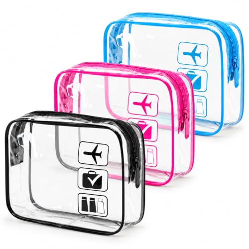 MODENGKONGJIAN TSA Approved 3-Piece Clear Travel Toiletry Bags Multicolor