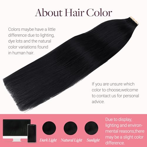 14-Inch GOO GOO Tape-in Hair Extensions 10pcs #1 Jet Black Remy Human Hair