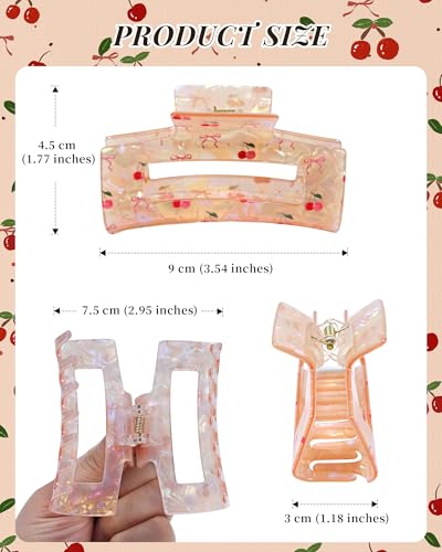 Mesovor Bow Cherry Print Hair Claw Clips - 3 Pack, 3.54"