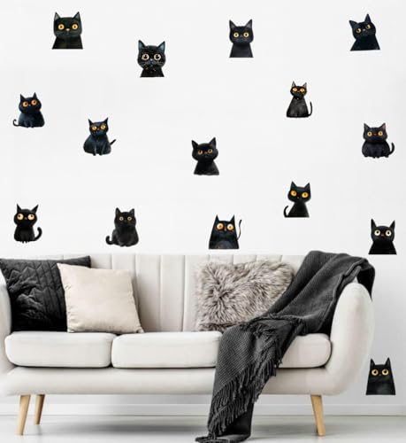 Watercolor Black Cat Wall Stickers - 15 Vinyl Decals for Kids Room