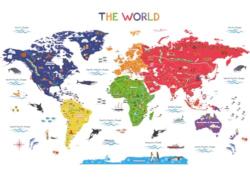DECOWALL Colorful World Map Wall Stickers for Kids - Educational Peel and Stick Decals