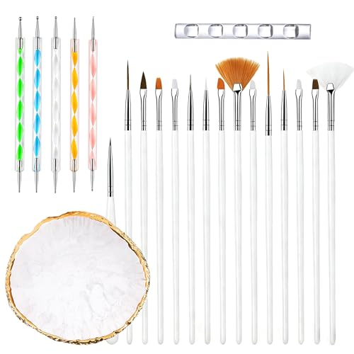 Nail Art Tools Set 22-Piece with Brushes, Dotting Tools & Palette – White
