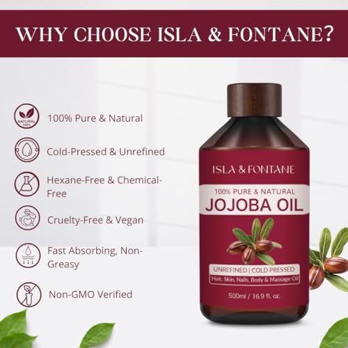 ISLA & FONTANE Jojoba Oil 500ml – 100% Pure & Natural Moisturizer