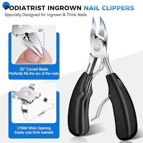 FUMAX Heavy Duty Toenail Clippers for Thick Nails & Ingrown Toenails - 5-in-1 Senior Nail Care Set