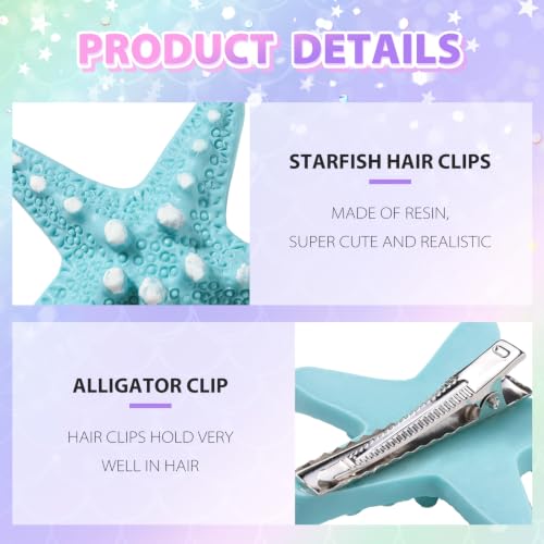 Sightor Green Mermaid Starfish Hair Clips & Glitter Gel Set - 4pcs