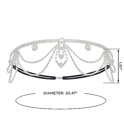 SWEETV Crystal Rhinestone Head Chain for 1920s Gatsby Wedding Party