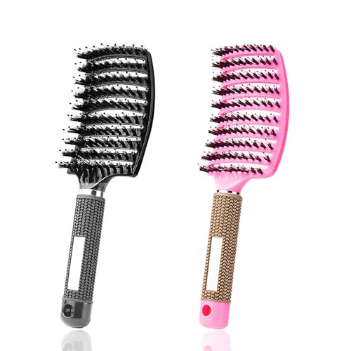 ZMD 2-Pack Curved Vented Detangling Hair Brushes for Wet & Dry Hair - Black & Pink