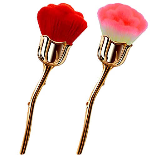 XEAOHESY 2 Pcs Rose Flower Makeup Brushes - Red & Pink Large Face Powder Kabuki Brushes for Cosmetics