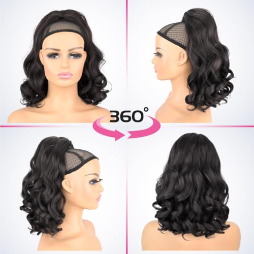 18 Inch Yaki Straight Drawstring Ponytail with Curly Ends - Brown Black