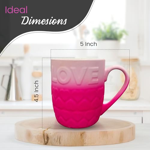 18 Oz Ceramic Coffee Mug with Love Design - Pink Hearts Cup