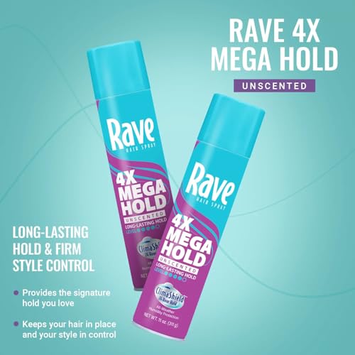 Rave 4X Mega Unscented Hairspray - 24-Hour Hold & Volume Spray
