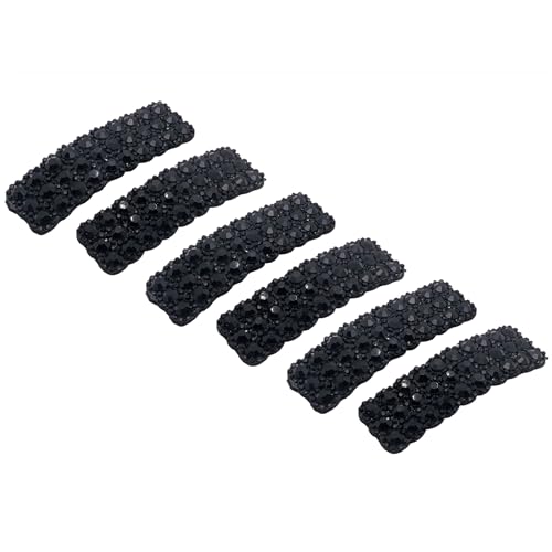 6-Piece Rhinestone Snap Hair Clips - Elegant Rectangular Barrettes