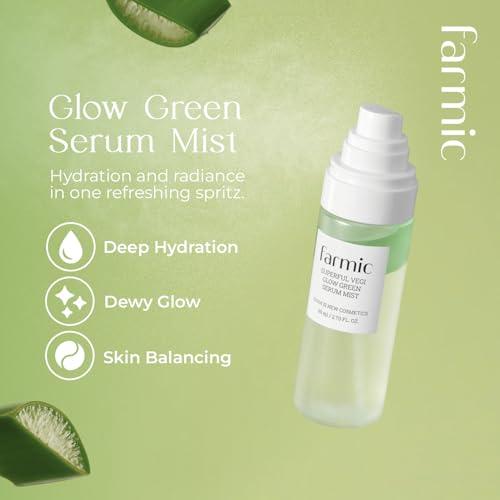 FARMIC Vegi Glow Green Serum Mist 2.7oz Aloe & Omija Facial Spray for All Skin Types
