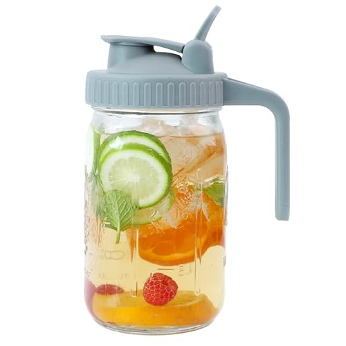 32 oz Mason Jar Pitcher with Pour Spout Lid - Airtight & Leak-Proof