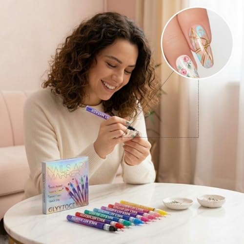 12 Color Nail Art Pens Set - 0.5MM Precision Markers for Adults & Kids