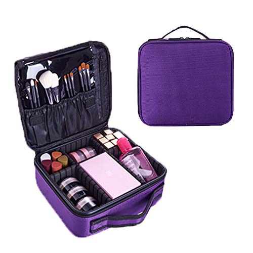 Semilyn Purple Travel Makeup Bag - Organizer with Adjustable Dividers