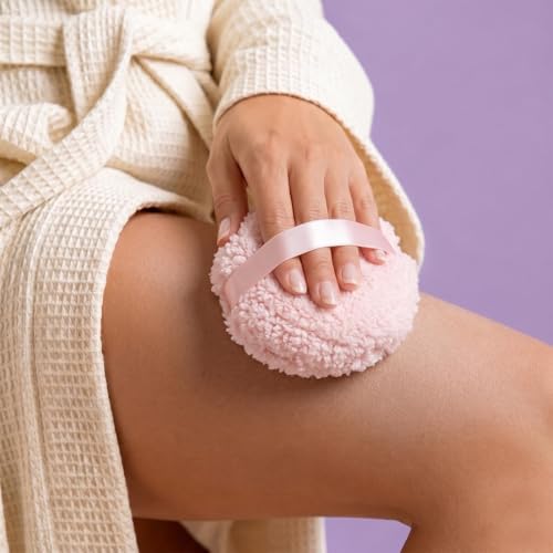 Body Powder Puff and Container Set, 2-Piece Plush Applicator with Jar