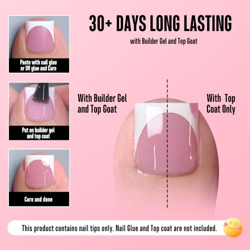 NOVO OVO Berry Pink French Tip Toe Nail Tips, 240 Pcs Deep Curve Soft Gel