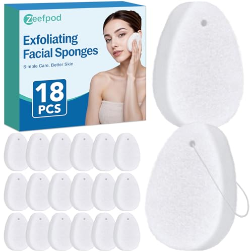 Zeefpod Exfoliating Facial Sponge - 18 Pack Reusable Face Pads for Deep Cleansing & Makeup Removal