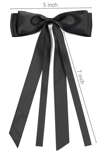 SINNKY 4 Pack Hair Bows for Women Girls - Black & Beige Ribbon Hair Clips