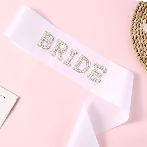 Fucibt Bride Sash with Pearls & Rhinestones - Variation 1, Bridal Shower & Bachelorette Party Accessories