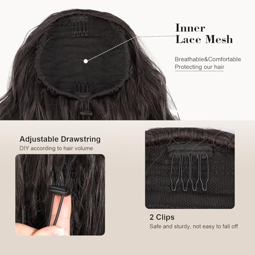 AISI BEAUTY 18 Inch Curly Synthetic Ponytail Extension Black Brown for Women
