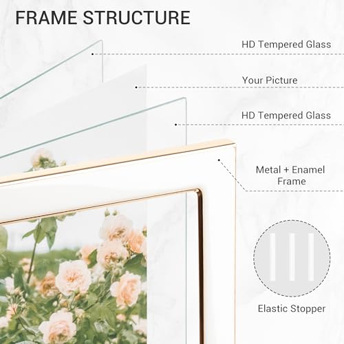 8x10 Gold Floating Picture Frame with Enamel Finish - Vertical Display