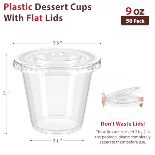 9 oz Clear Plastic Dessert Cups with Lids - 50 Pack for Party Use