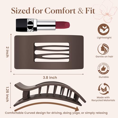 RDUQM 2 Pcs Flat Hair Clips Set - Black & Brown Large Duckbill Claws for Thick & Thin Hair