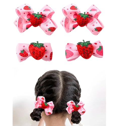 AACKS 4-Pack Little Girls Strawberry Hair Bows & Clips