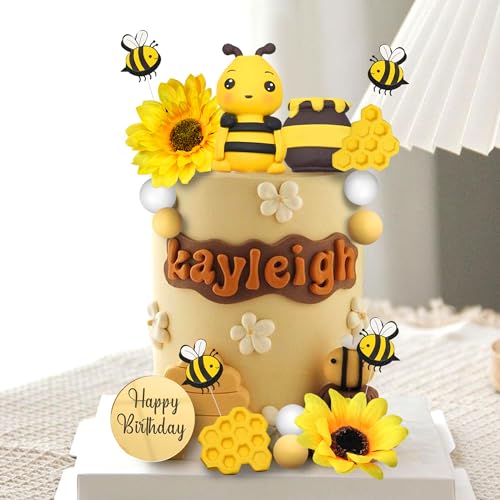 17 PCS Bee Cake Toppers Set for Honeycomb Birthday Party