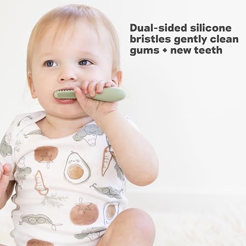 ezpz Baby-Led Toothbrush + Tongue Depressor Dual Pack - Sage