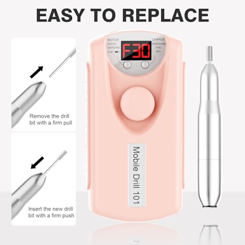 YunLuna Cordless Electric Nail Drill Kit - 30000RPM Professional E-File