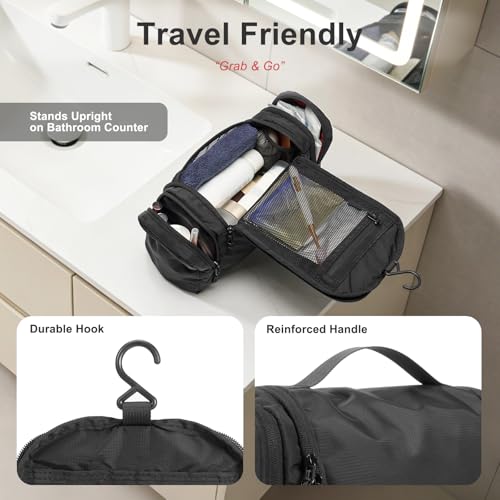 Water-Resistant Hanging Toiletry Bag with Multiple Compartments - Black