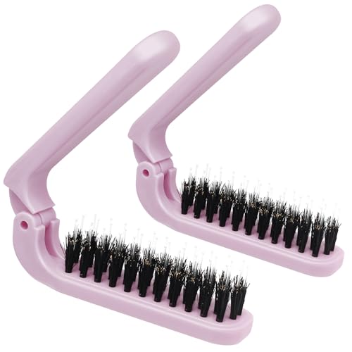 2-Pack Foldable Boar Bristle Brush - Travel-Size Anti-Static Hairbrush