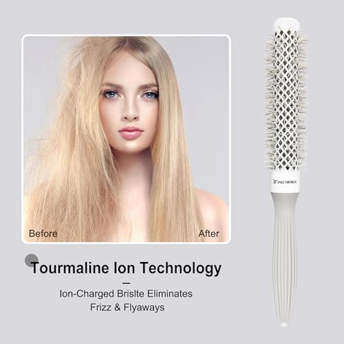 EAGLE FORTRESS 0.98 Inch Grey Ceramic Ionic Round Blowout Brush for Professional Styling