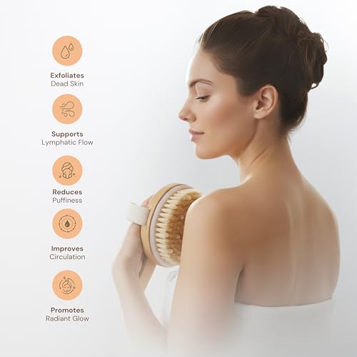 2-in-1 Dry Body & Face Brush Set for Lymphatic Drainage and Exfoliation - Natural Boar Bristle & Soft Facial Brush
