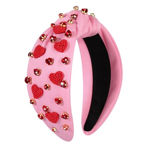 Valentine's Day Beaded Heart Headband - Crystal Knotted Hair Accessory