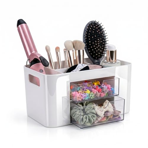 Imakmasion Hair Accessories Organizer for Girls - White, 2 Drawers & 3 Slots