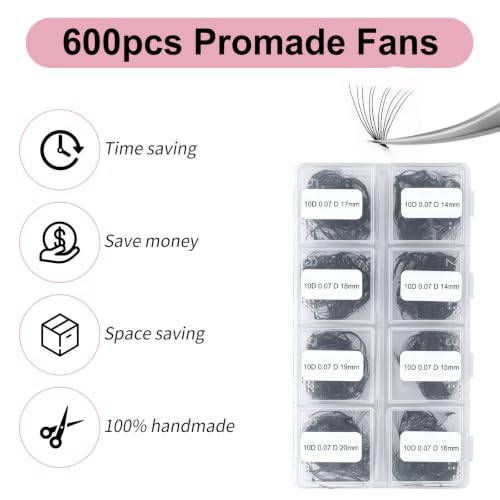 FADLASH 600pcs Premade Volume Fans Wispy Lash Extensions 10D 0.07D 14-20mm