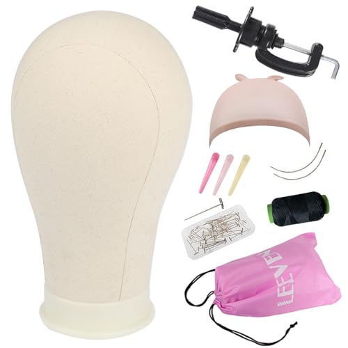 Leeven 21-Inch Canvas Wig Head Mannequin with Stand and Styling Kit