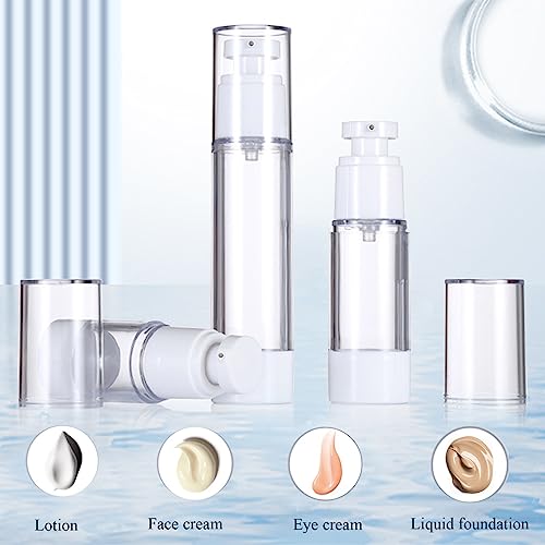 Qeuly 3-Pack Airless Pump Bottles - 0.5 oz Travel Size Dispensers