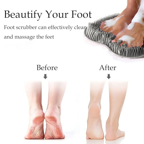 Easkite Grey & Blue Wall-Mounted Shower Foot and Back Scrubber Mat, Silicone Exfoliating Massage Brush