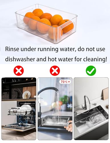 5 Pack Stackable Refrigerator Organizer Bins with Handles - Clear Plastic Storage Containers