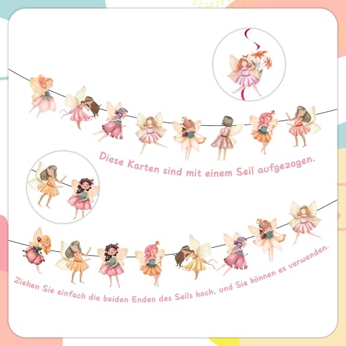 Fairy Birthday Party Decorations Set - 14 Pcs Banners, Swirls & Cake Topper