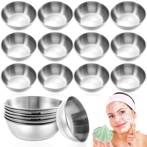 12 Pcs Stainless Steel Face Mask Mixing Bowls - 3.23 Inch Small Facial Bowls