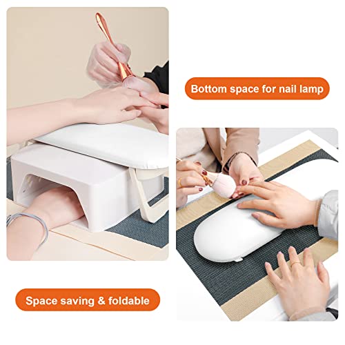 Diesisa Foldable PU Leather Nail Arm Rest – White, 2 Heights Anti-Slip Pads